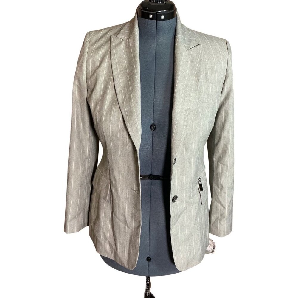 Kasper Women Pinstripe Blazer Suit Jacket Size 4 Light Gray Professional Office